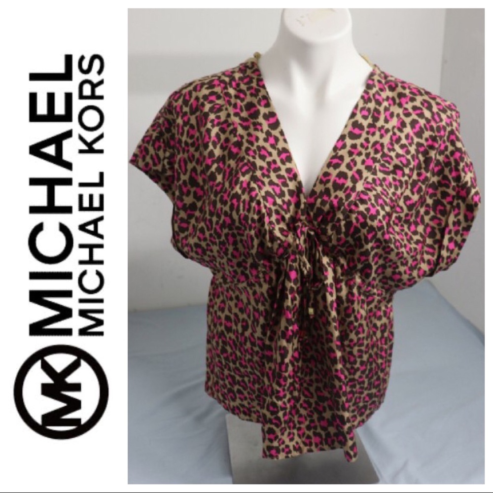 Michael Kors Pink and Brown Cheetah Silk Top #E16